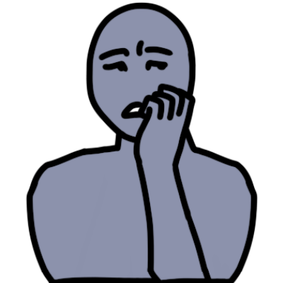 grey figure with anxious expression biting their nails.